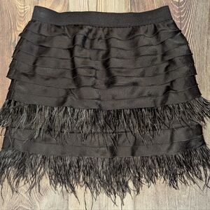 BCBGMaxAzria Black Feathered Mini Skirt